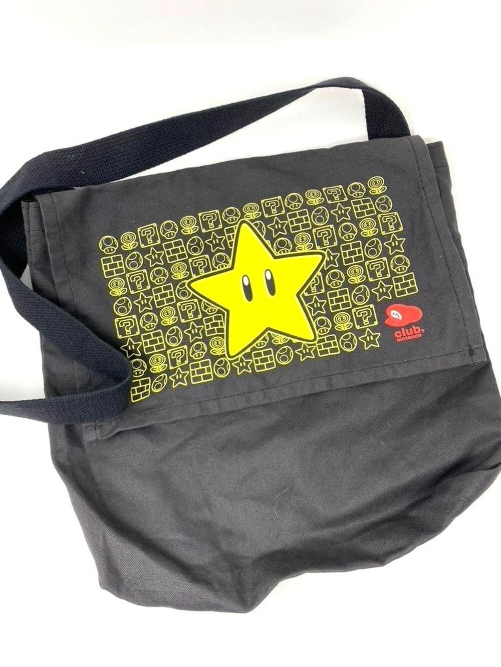 Club Nintendo Messenger Bag Black Gaming Super Mario Yellow Star Power. B8
